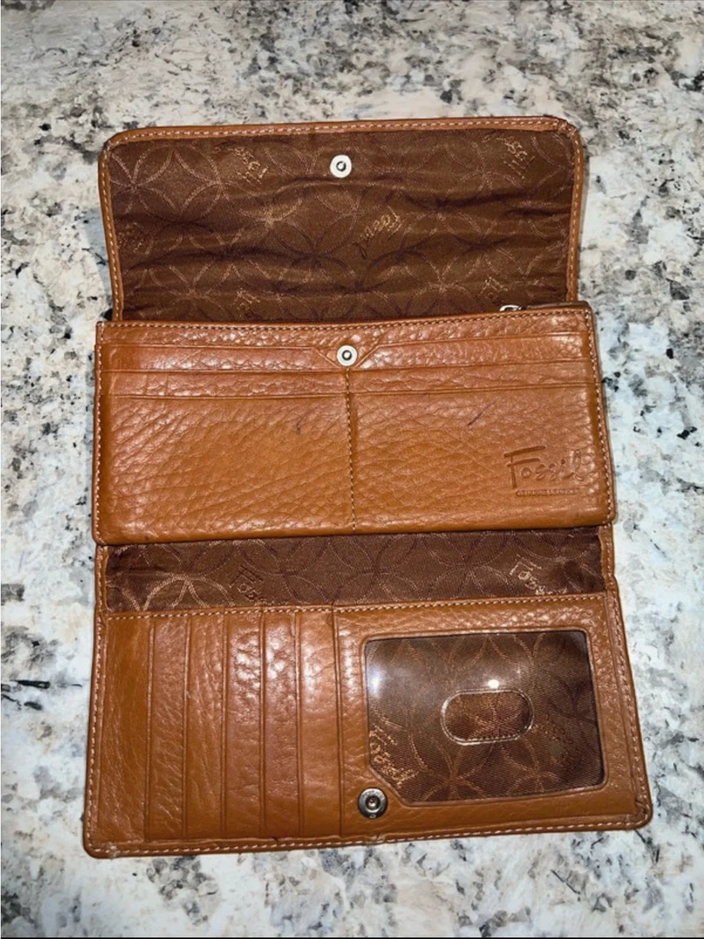Fossil Pebbled Leather Wallet in Cognac
